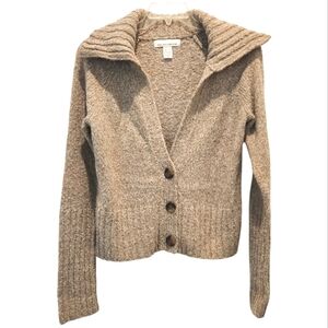 Jones New York Sport Wool Blend Cardigan‎ Sweater Medium Tan Chunky Knit Button